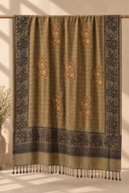 Olive Embroidered Stole with Sequin Paisley Motifs