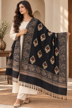 Black Booti Pattern Shawl with Floral Border