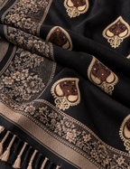 Black Booti Pattern Shawl with Floral Border