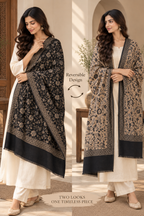 Reversible Beige & Black Floral Print Shawl