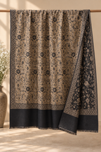 Reversible Beige & Black Floral Print Shawl