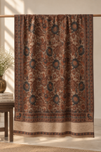 Rust & Brown Floral Print Shawl with Paisley Corners