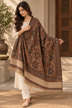 Rust & Brown Floral Print Shawl with Paisley Corners
