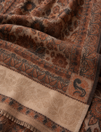 Rust & Brown Floral Print Shawl with Paisley Corners