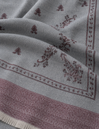 Silver-Grey Printed Stole with Paisley Corners