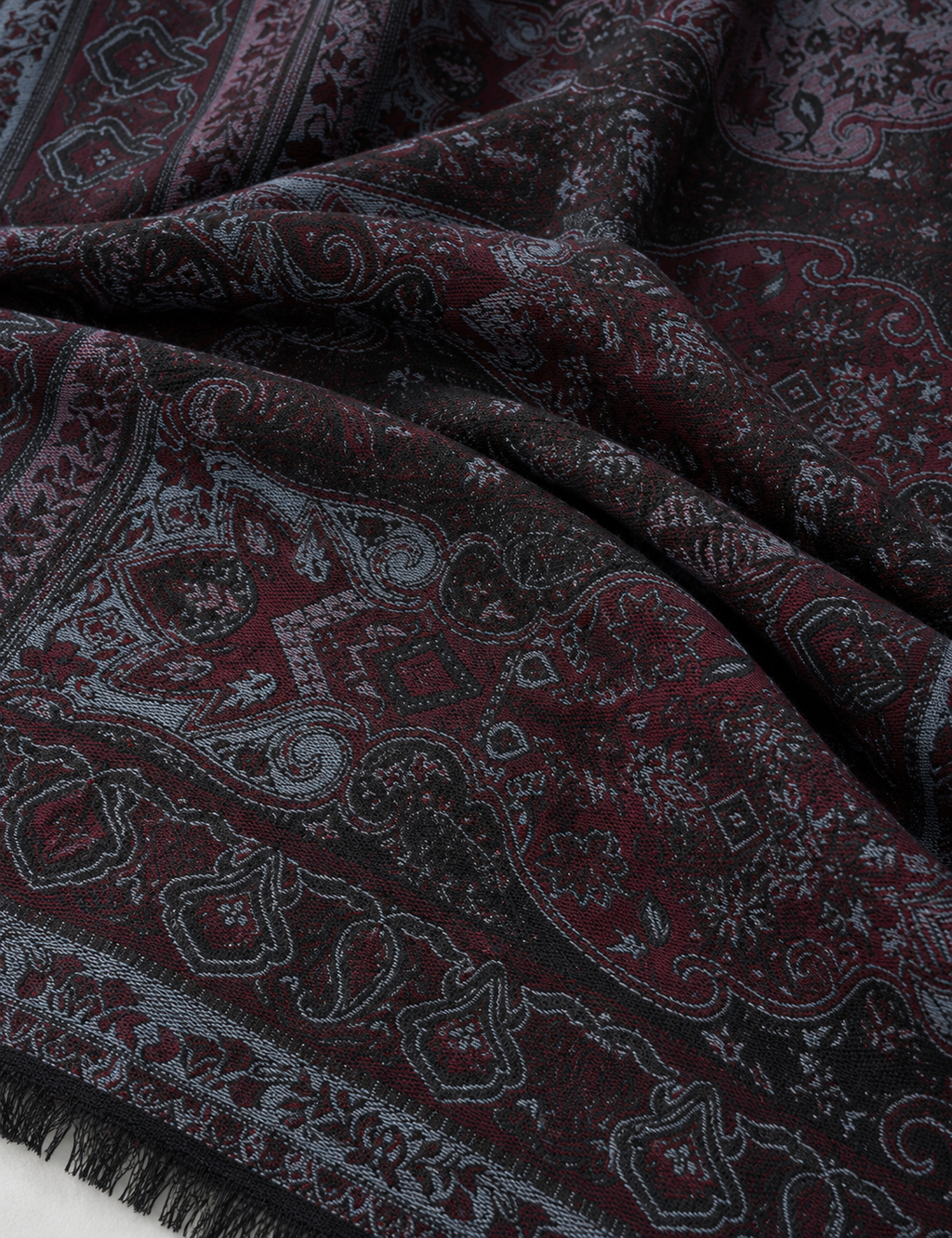 Charcoal Wine Jamawar Paisley Shawl