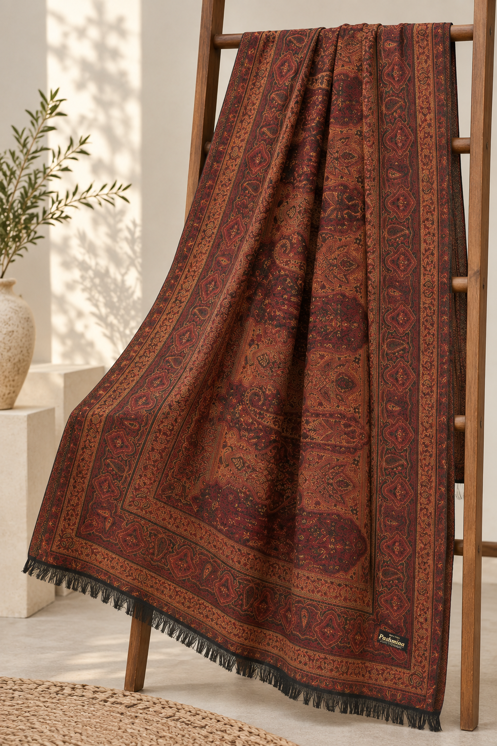 Rust & Pink Kani Paisley Shawl
