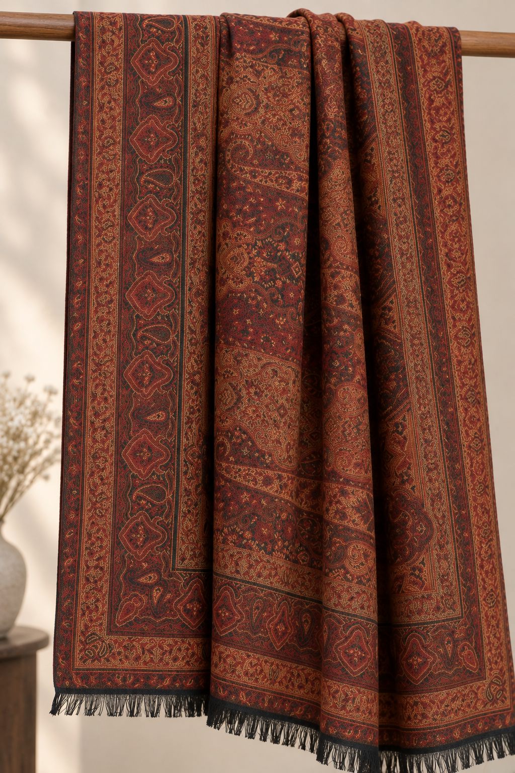 Rust & Pink Kani Paisley Shawl